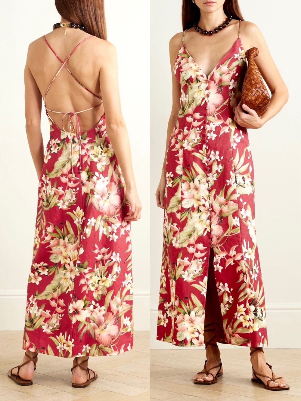 Zimmermann Lexi Floral Linen Midi Slip Dress Red Palm US 6 AU 1 NWT